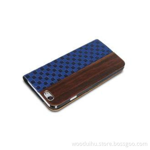 Dark Dois De Wood and Blue PU Leather iPhone 6 Phone Cases